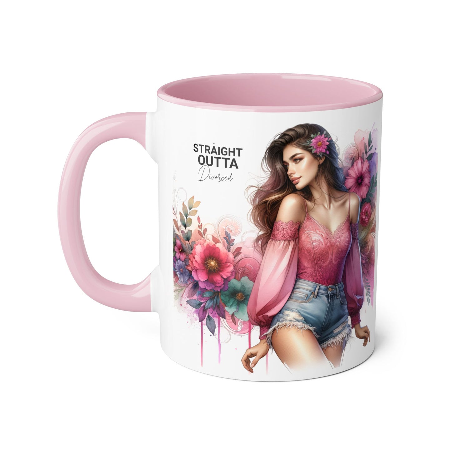 Straight Outta Divorced Humoristic Stylish Accent Mug, Floral Coffee Cup, Gifts for Her, Straight Outta, Unique Art Mug, Home Decor, Birthday Present