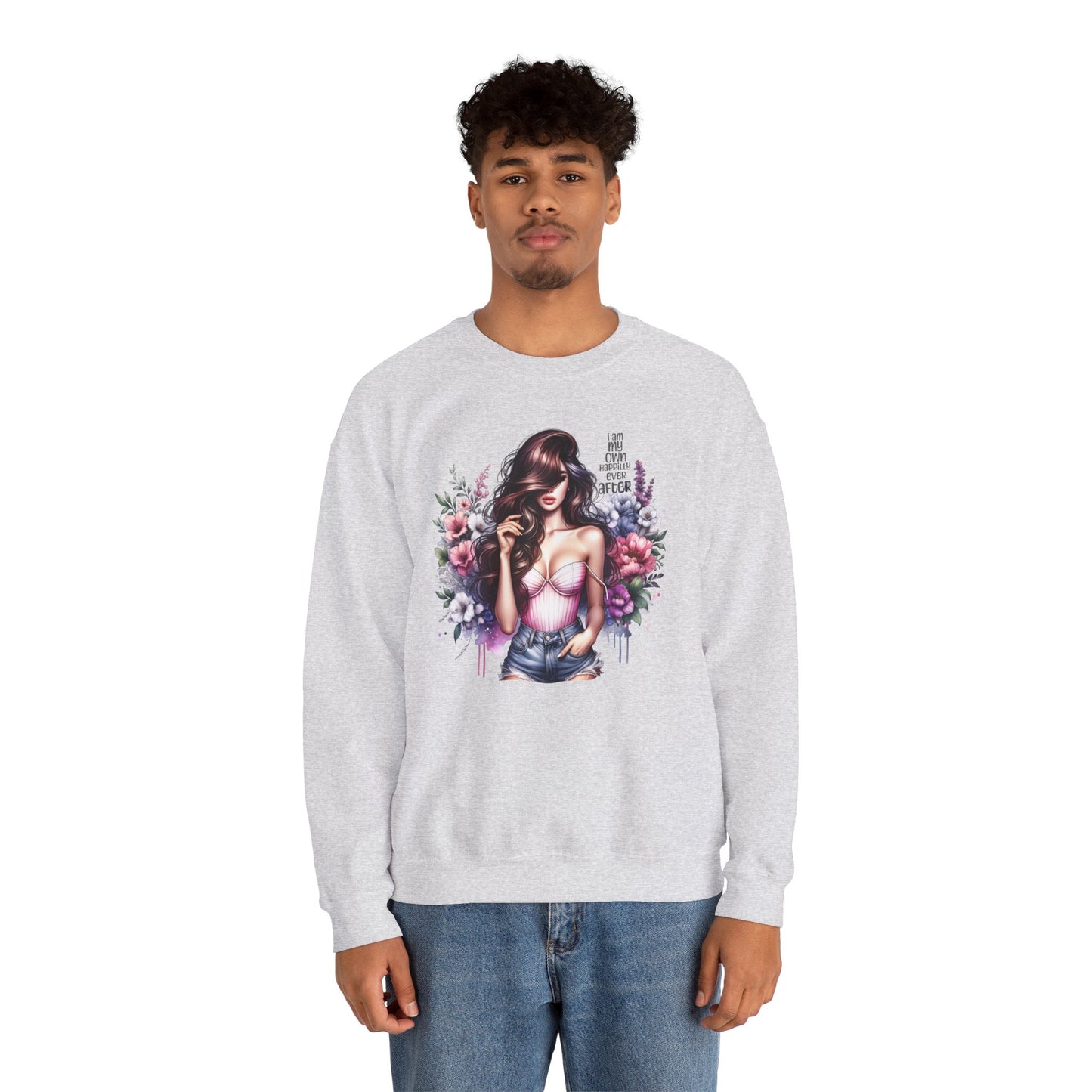 I Am My Own Happily Ever After  Floral Goddess Crewneck Sweatshirt, Cozy Women's Apparel, Boho Style, Gift for Her, Trendy Sweatshirt, Chic Layering Piece