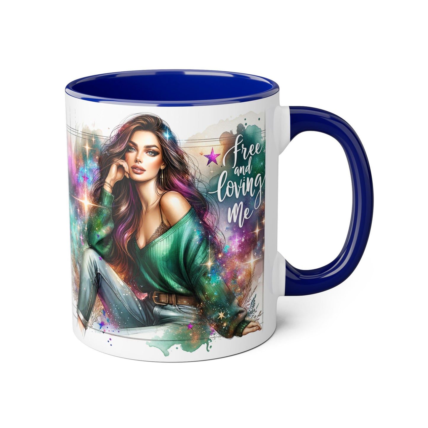 Mystical Art Accent Mug - Free and Loving Me, Unique Gift, Coffee Lover, Inspirational Decor, Fantasy Themed