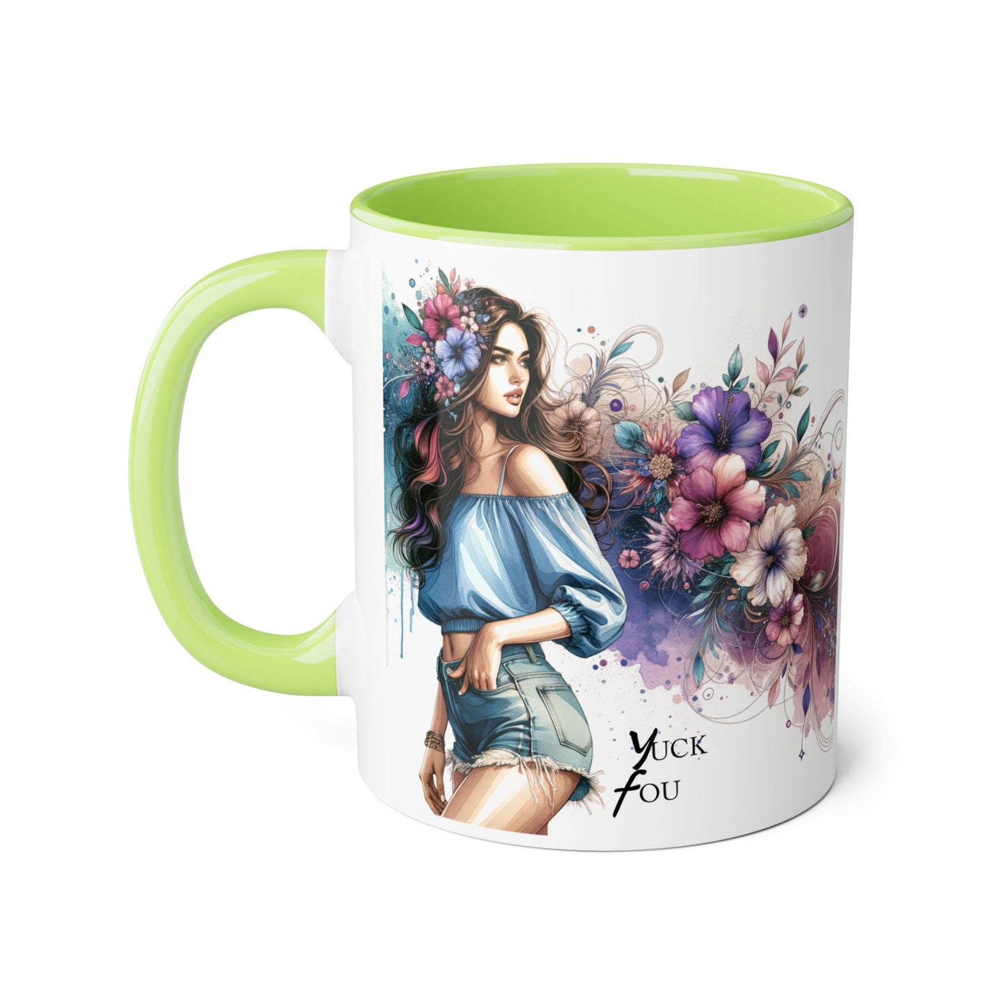 Yuck Fou Bohemian Floral Accent Mug, 11oz Coffee Cup for Art Lovers, Unique Gift for Birthdays, Mother's Day, Relaxation Tea, Decor