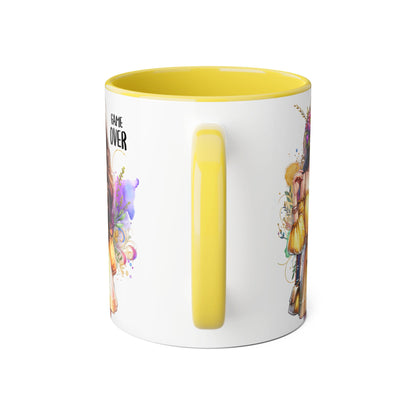 Colorful Game Over Accent Mug, 11oz Coffee Cup, Unique Art Gift, Fun Drinkware, Birthday, Celebration, Decorative Mug