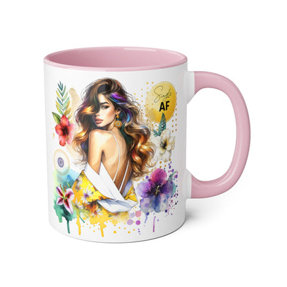 Single AF Colorful Motivational Accent Mug with Floral Design, Perfect for Gifts and Daily Inspiration
