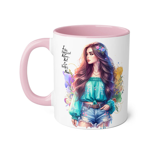 I Was Married Before But I'm Better Now Bohemian Floral Accent Mug, Inspirational Coffee Cup, Gift for Friends, Encouraging Quote, Perfect for Her, Art Lover's Mug