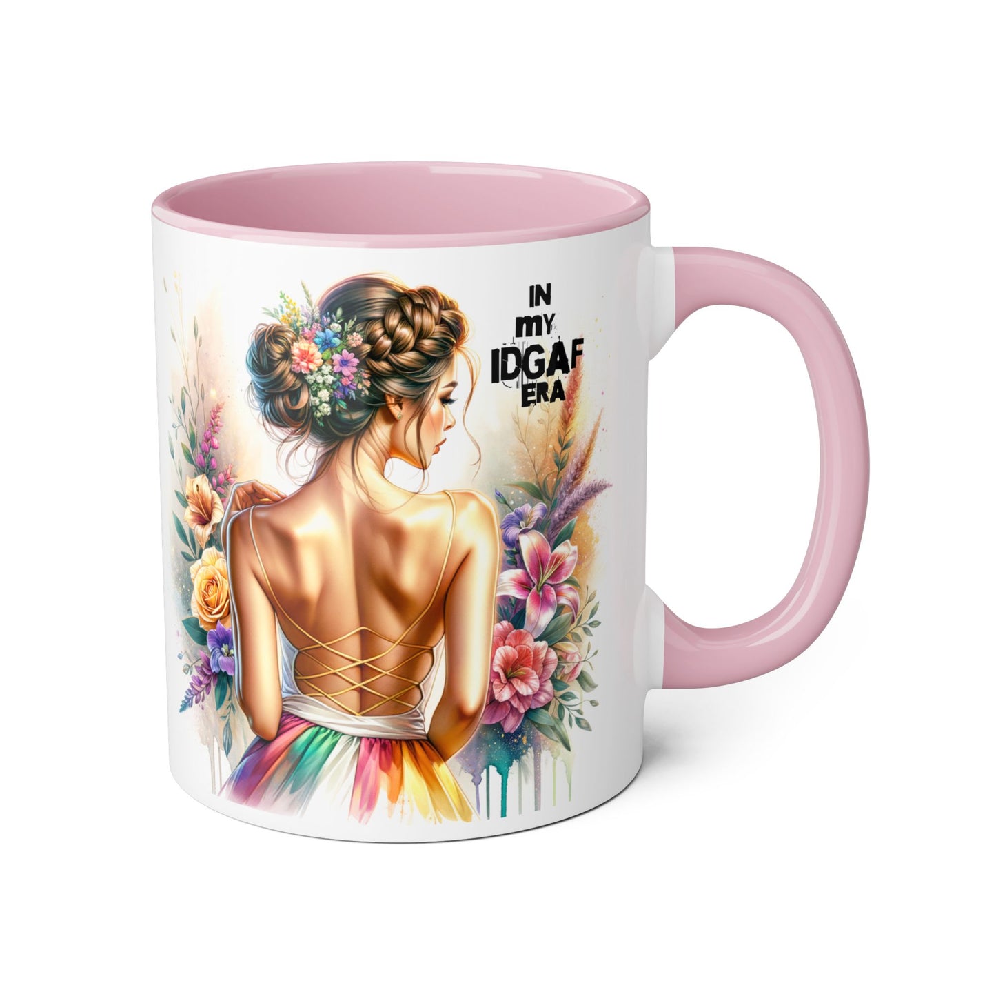 Bold Floral IDGAF Era Mug, Artistic Coffee Cup, Gift for Her, Self-Care, Coffee Lovers, Inspirational Drinkware