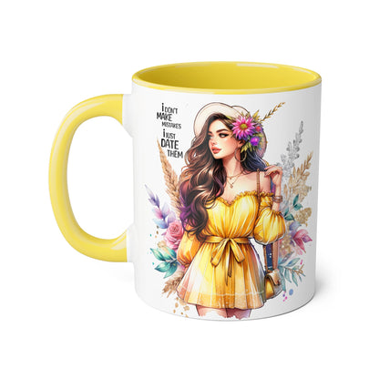 I Don't Make Mistakes, I Date Them Chic Coffee Mug with Floral Design, Inspirational Gift for Her, Unique Office Decor, Creative Birthday Present, Hot Beverage Lover's Cup