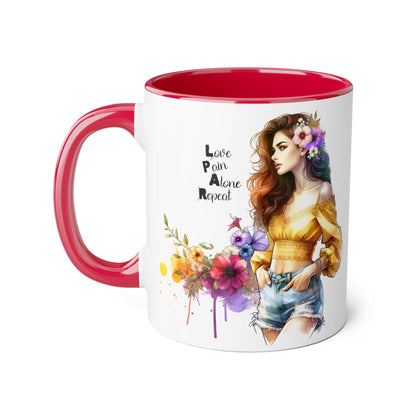 Colorful Floral Accent Mug, Love Pain Alone Repeat, Inspirational Coffee Cup, Gift for Friends, Art Lover Mug