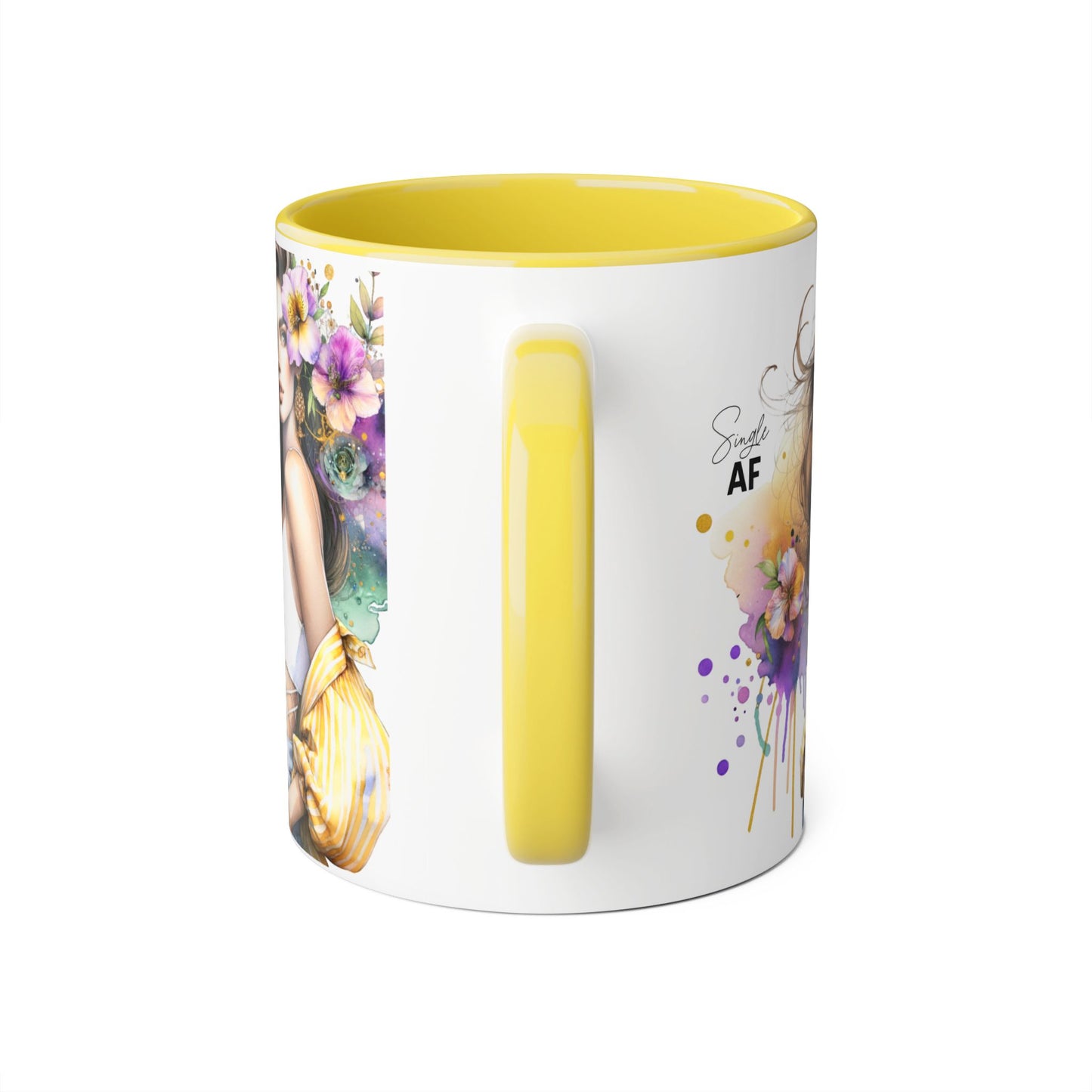 Single AF Chic Accent Mugs with Floral Art, Stylish Coffee Cups, Trendy Tea Mugs, Gift for Her, Motivational and Inspiring Drinkware