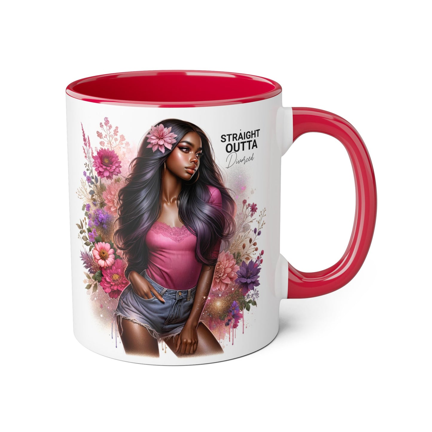 Straight Outta Divorced Humoristic Floral Portrait Accent Mug, Perfect Gift for Her, Coffee Lover, Home Decor, Stylish Drinkware, Mother's Day Gift, Inspirational Cup