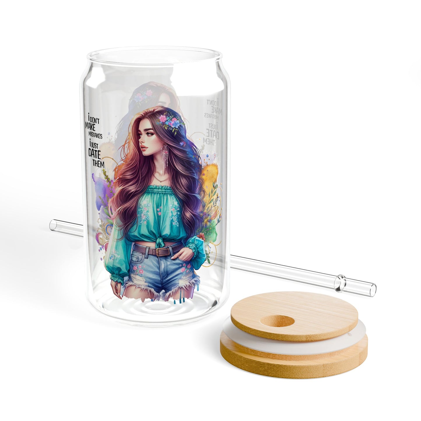 I Don't Make Mistakes, I Date Them Colorful Artistic Sipper Glass, Reusable Drinkware, Eco-Friendly Beverage Container, Unique Gift for Coffee Lovers, Summer Party [...]