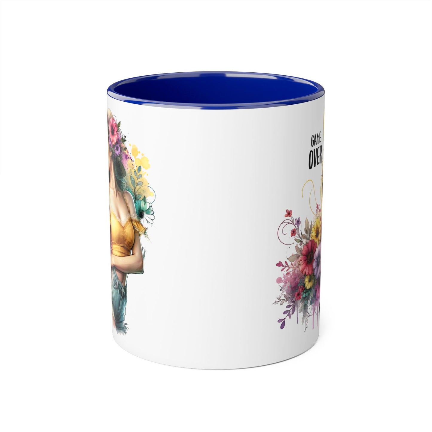 Game Over Floral Accent Mug, Gift for Gamers, Coffee Tea Cup, Home Decor, Birthday, Celebration, Unique Mug