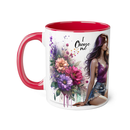 I Choose Me Elegant Floral Accent Mug, Coffee Cup, Tea Mug, Gift for Her, Inspirational Drinkware, Home Decor, Birthday Gift, Art Mug