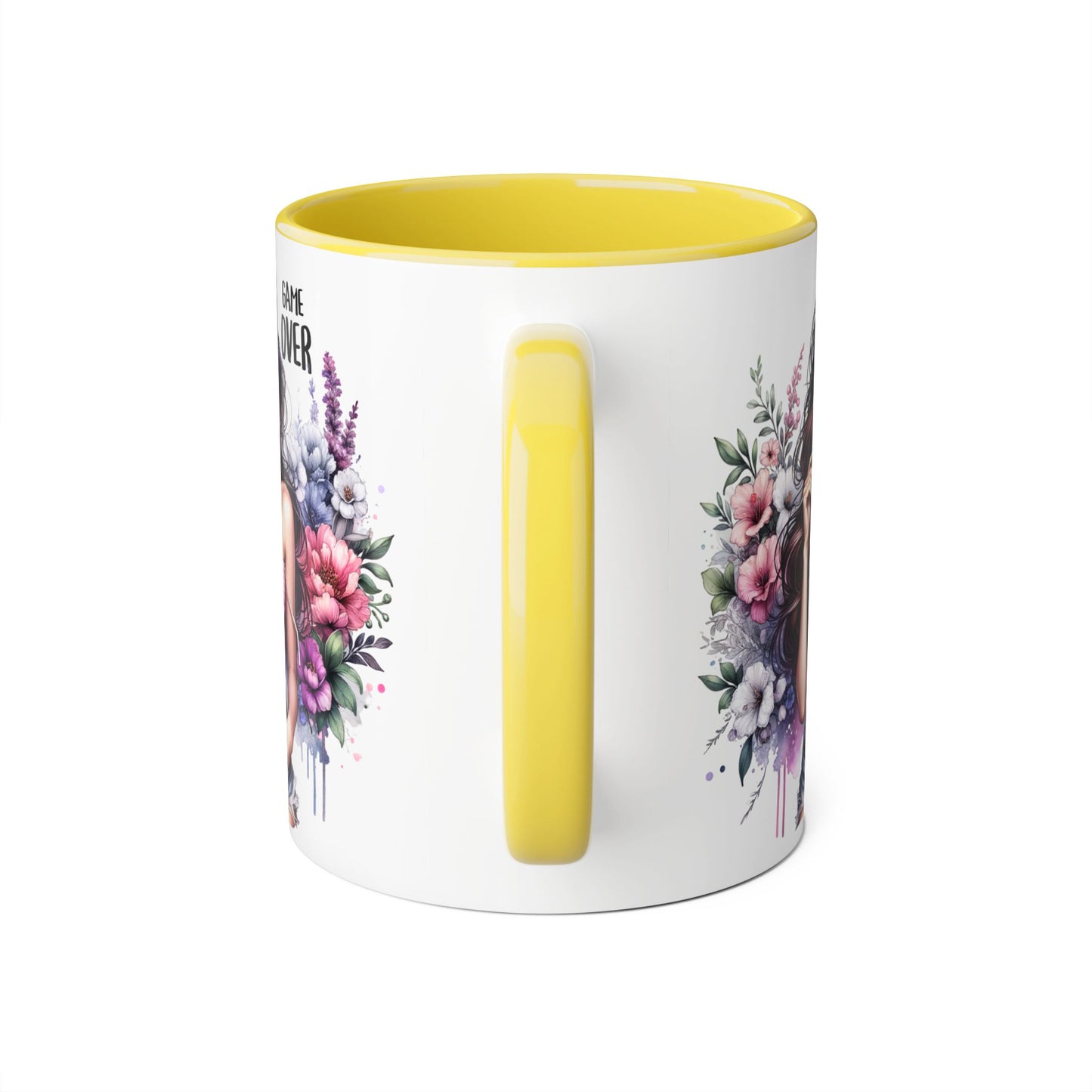 Game Over Floral Accent Mug - 11oz, Coffee Cup for Her, Gift for Gamers, Fun Tea Mug, Unique Kitchen Decor, Women’s Gift Idea