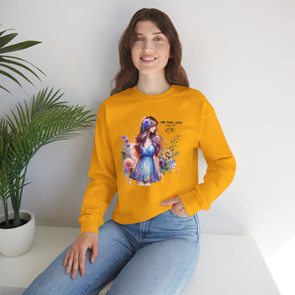 I'm Too Cute For My Ex Floral Illustration Sweatshirt, Cozy Unisex Crewneck, Perfect for Gifts, Casual Wear, Vibrant Art Pullover, Everyday Comfort