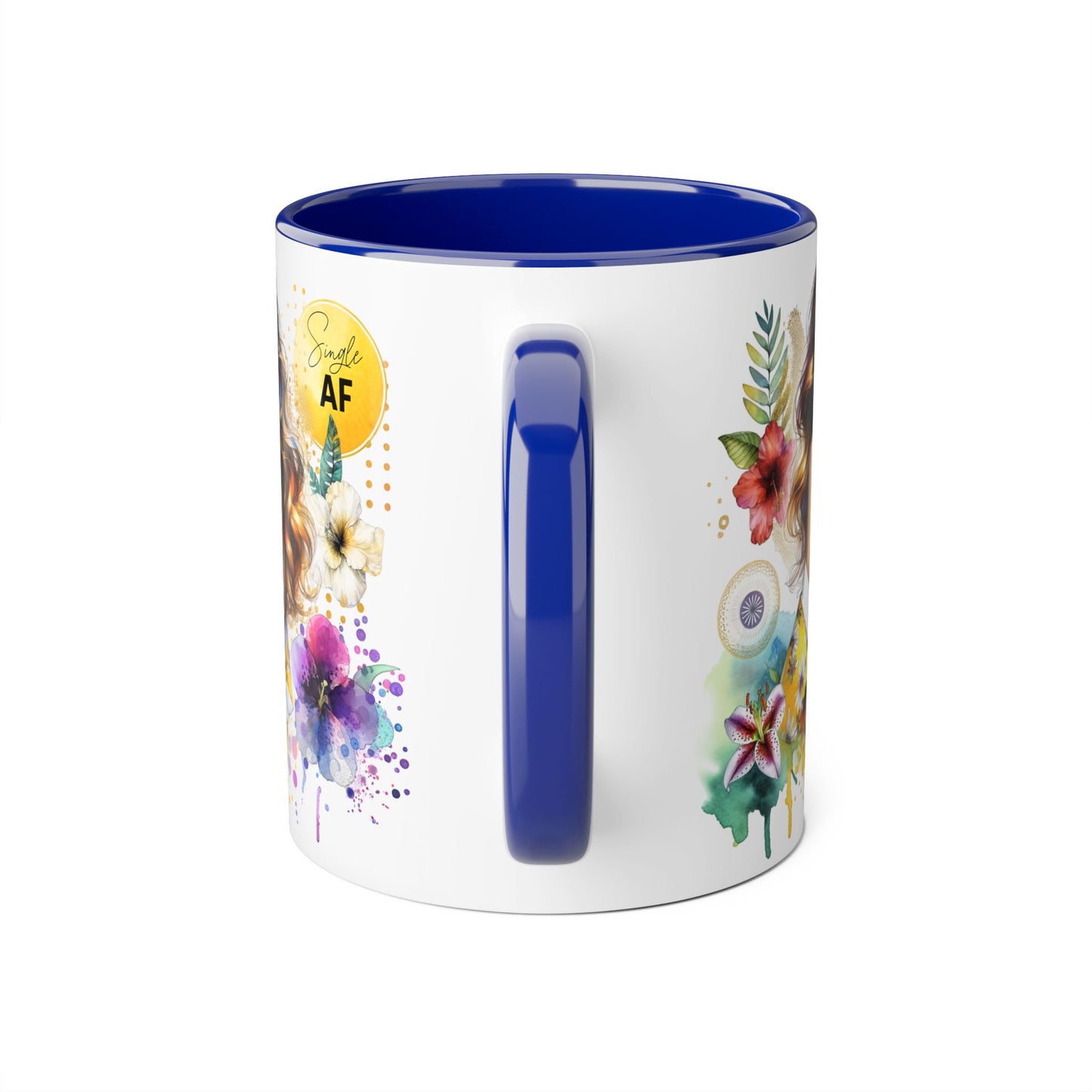 Single AF Colorful Motivational Accent Mug with Floral Design, Perfect for Gifts and Daily Inspiration