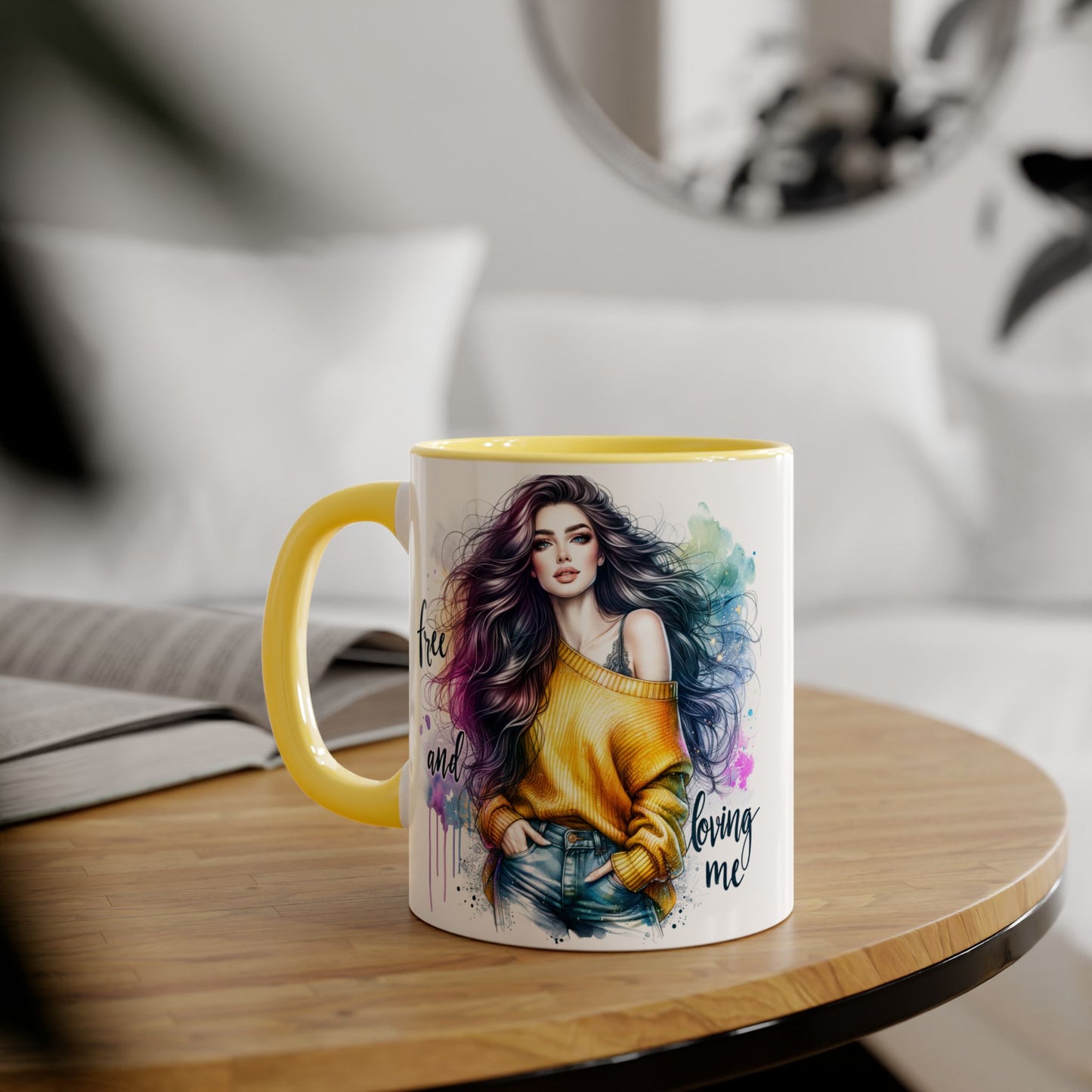 Colorful Inspirational Accent Mug, Free and Loving Me Coffee Cup, Artistic Drinkware Gift for Her, Vibrant Daily Motivation, Birthday [...]