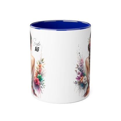 Single AF Bohemian Accent Mug - Smile AF, Floral Coffee Cup, Gift for Her, Inspirational Drinkware, Home Décor, Unique Present