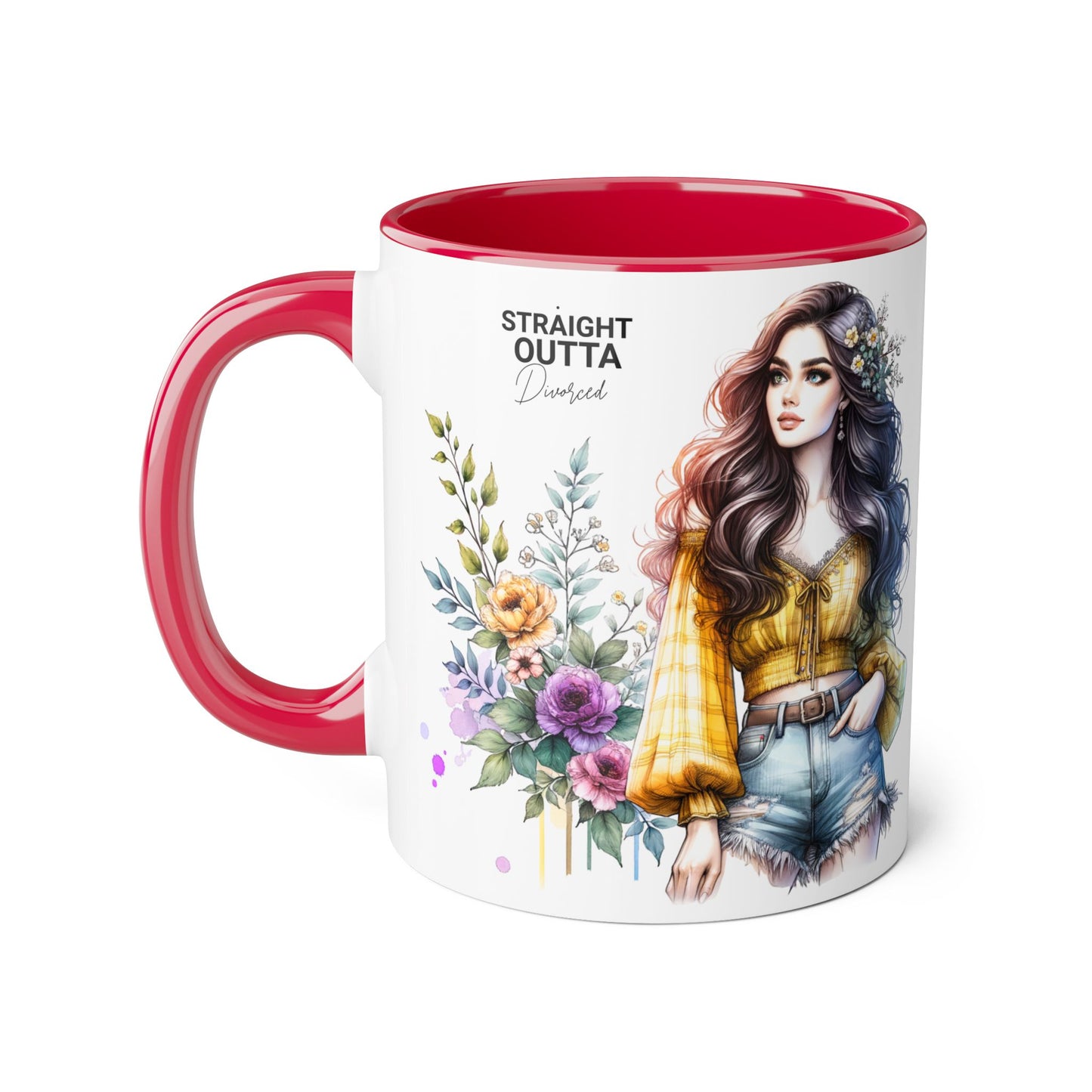 Straight Outta Divorced Humoristic Stylish Floral Accent Mug, Perfect for Coffee Lovers, Gift for Her, Home Decor, Mother's Day, Birthday, Everyday Use