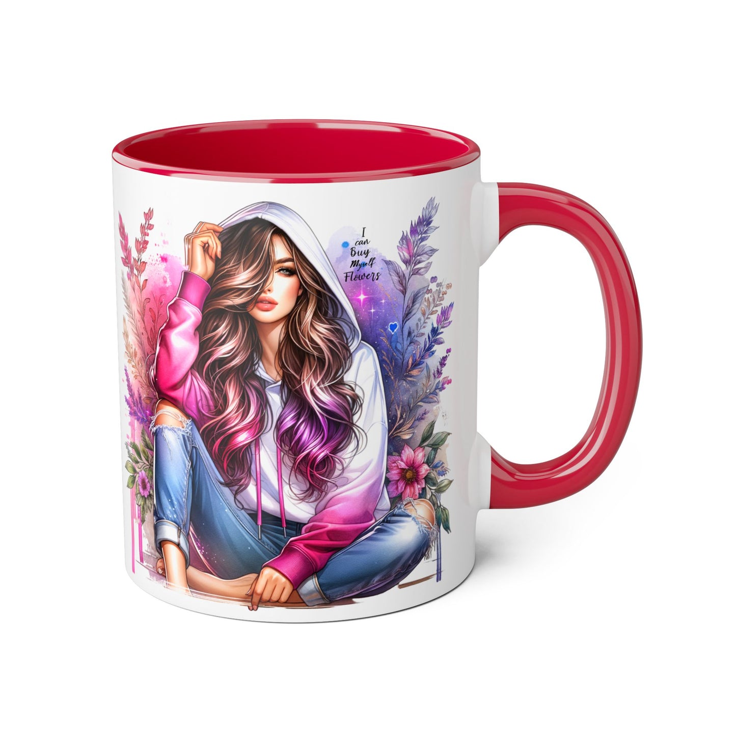 I Can Buy Myself Flowers Chic Floral Accent Mug, Unique Coffee Cup for Women, Gift for Her, Artful Tea Cup, Birthday Mug, Cozy Coffee Drinkware