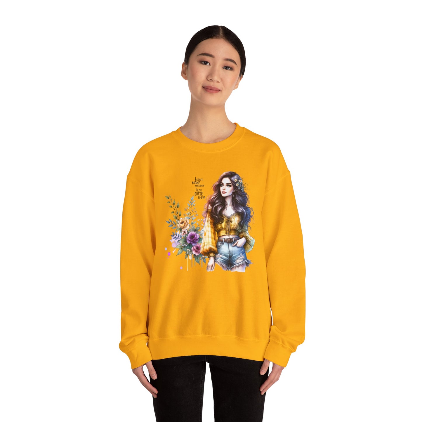 I Don't Make Mistakes, I Just Date Them Floral Graphic Crewneck Sweatshirt, Cozy Casual Wear, Boho Sweatshirt, Gift for Her, Fall Fashion Must-Have