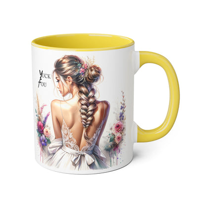 Yuck Fou Elegant Floral Accent Mug, 11oz - Inspirational Gift for Her, Coffee Lover, Home Decor, Wedding Gift, Personalized Tea Cup