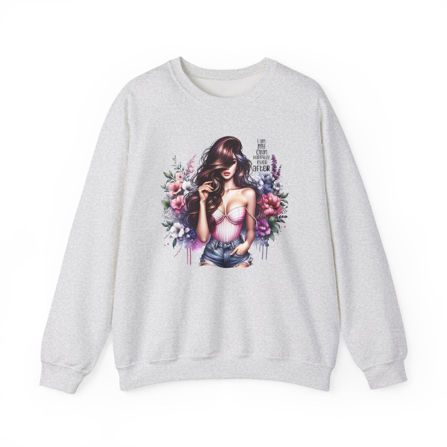 I Am My Own Happily Ever After  Floral Goddess Crewneck Sweatshirt, Cozy Women's Apparel, Boho Style, Gift for Her, Trendy Sweatshirt, Chic Layering Piece