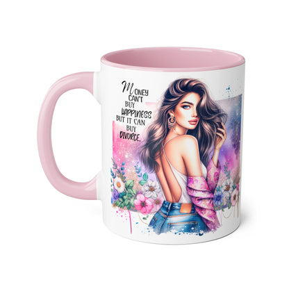 Money Can't Buy Happiness But It Can Buy Divorce Humoristic Empowerment Mug for Self-Love, Coffee Cup, Birthday Gift, Inspirational Decor, Divorce Gift, Floral Design