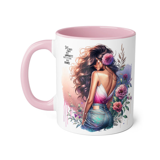 Money Can't Buy Happiness But It Can Buy Divorce Humoristic Elegant Floral Accent Mug, Inspirational Coffee Cup for Women, Motivational Gift, Artful Drinkware for Home & Office