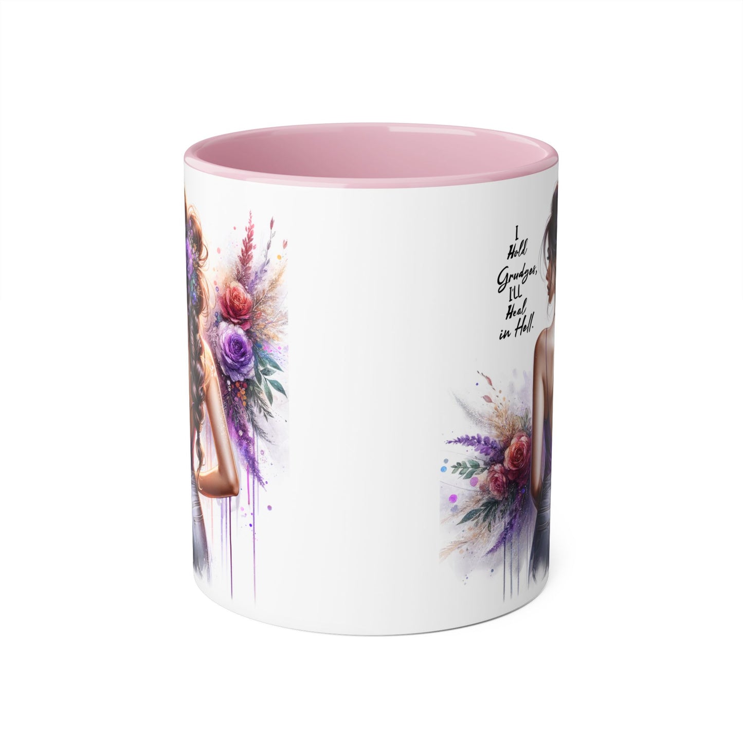 I Hold Grudges, I'll Heal in Hell Elegant Floral Accent Mug, Inspirational Coffee Cup, Gift for Her, Stylish Tea Mug, Home Décor, Unique Drinkware