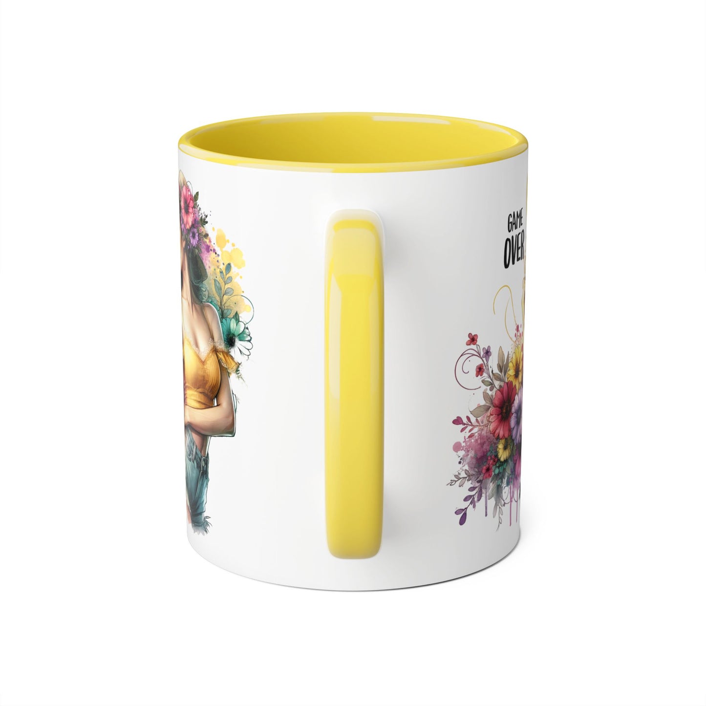 Game Over Floral Accent Mug, Gift for Gamers, Coffee Tea Cup, Home Decor, Birthday, Celebration, Unique Mug