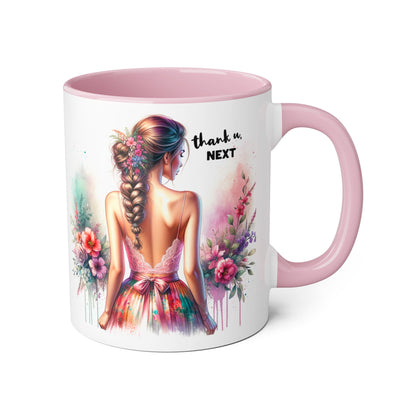 Thank U, Next Artistic Floral Accent Mug, Thank U Next Coffee Cup, Colorful Tea Mug, Gift for Her, Inspirational Art Drinkware