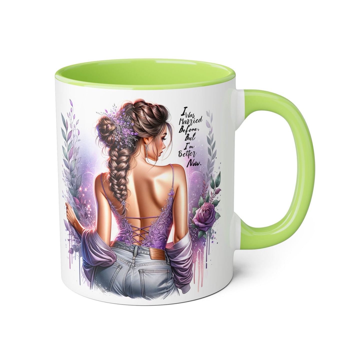 I Was Married Before But I'm Better Now Humoristic Elegant Art Mug, Inspirational Coffee Cup, Stylish Beverage Holder, Gift for Her, Floral Decor