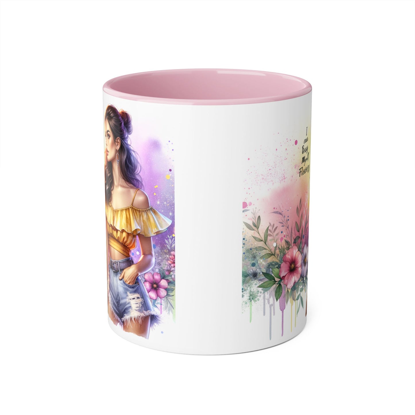 I Can Buy Myself Flowers Colorful Floral Accent Mug, 11oz Coffee Cup, Bohemian Style Drinkware, Perfect Gift for Garden Lovers, Ideal for Birthdays, Mother's Day