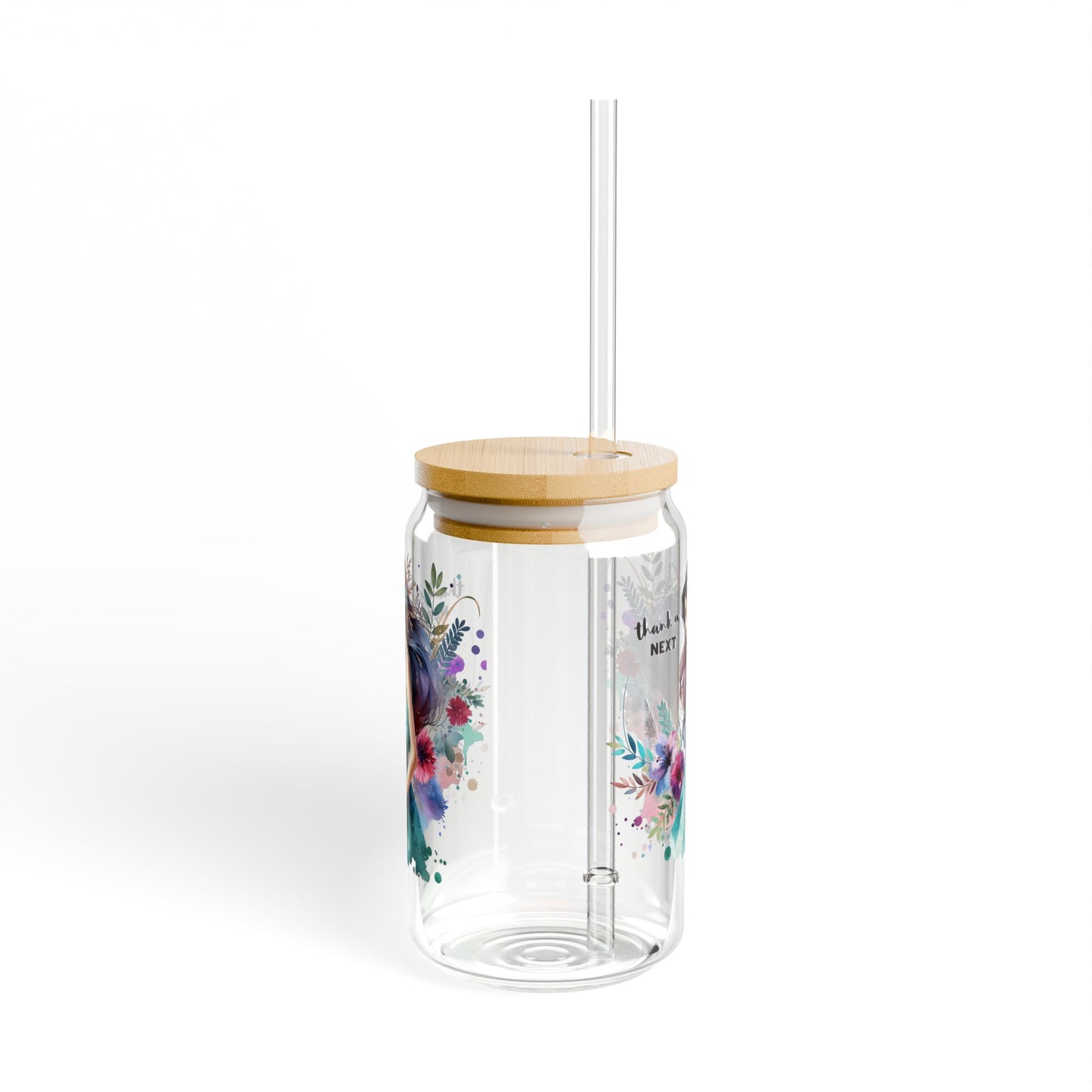 Thank U, Next Floral Sipper Glass with Bamboo Lid, 16oz, Eco-friendly Drinkware for Home, Gifts, and Celebrations