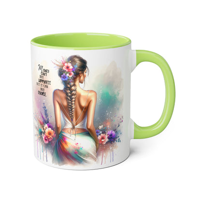 Money Can't Buy Happiness But It Can Buy Divorce Humoristic Inspirational Accent Mug, Motivational Coffee Cup, Gift for Mom, Floral Design, Home Decor, Self-Improvement