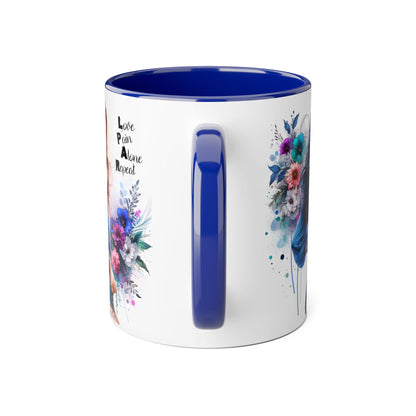Floral Accent Mug, Inspirational Coffee Cup, Love Yourself Gift, Unique Drinkware, Artistic Ceramic Coffee Mug