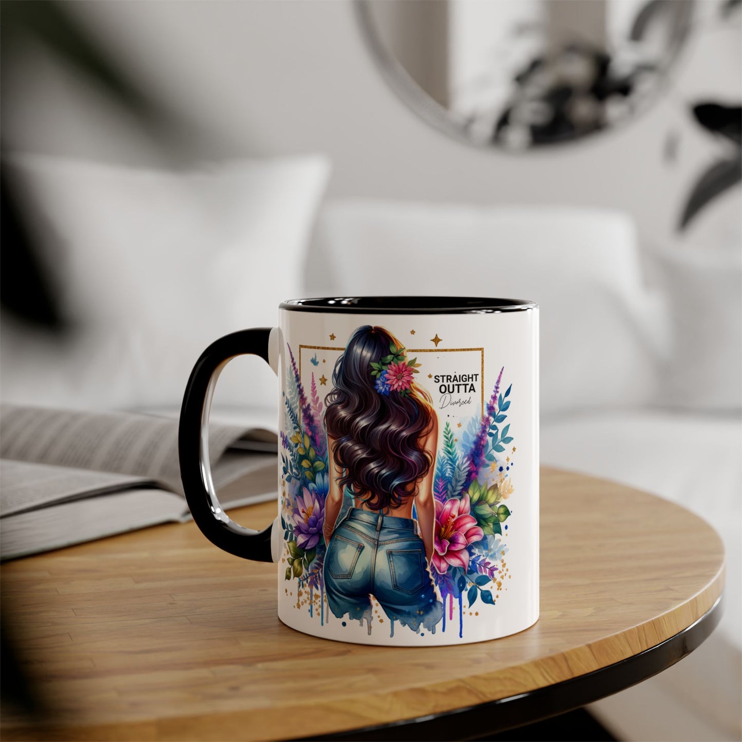 Straight Outta Divorced Humoristic Vibrant Floral Mug for Coffee Lovers, Straight Outta, Gift for Her, Inspirational Drinkware, Perfect for Birthdays, Celebrations