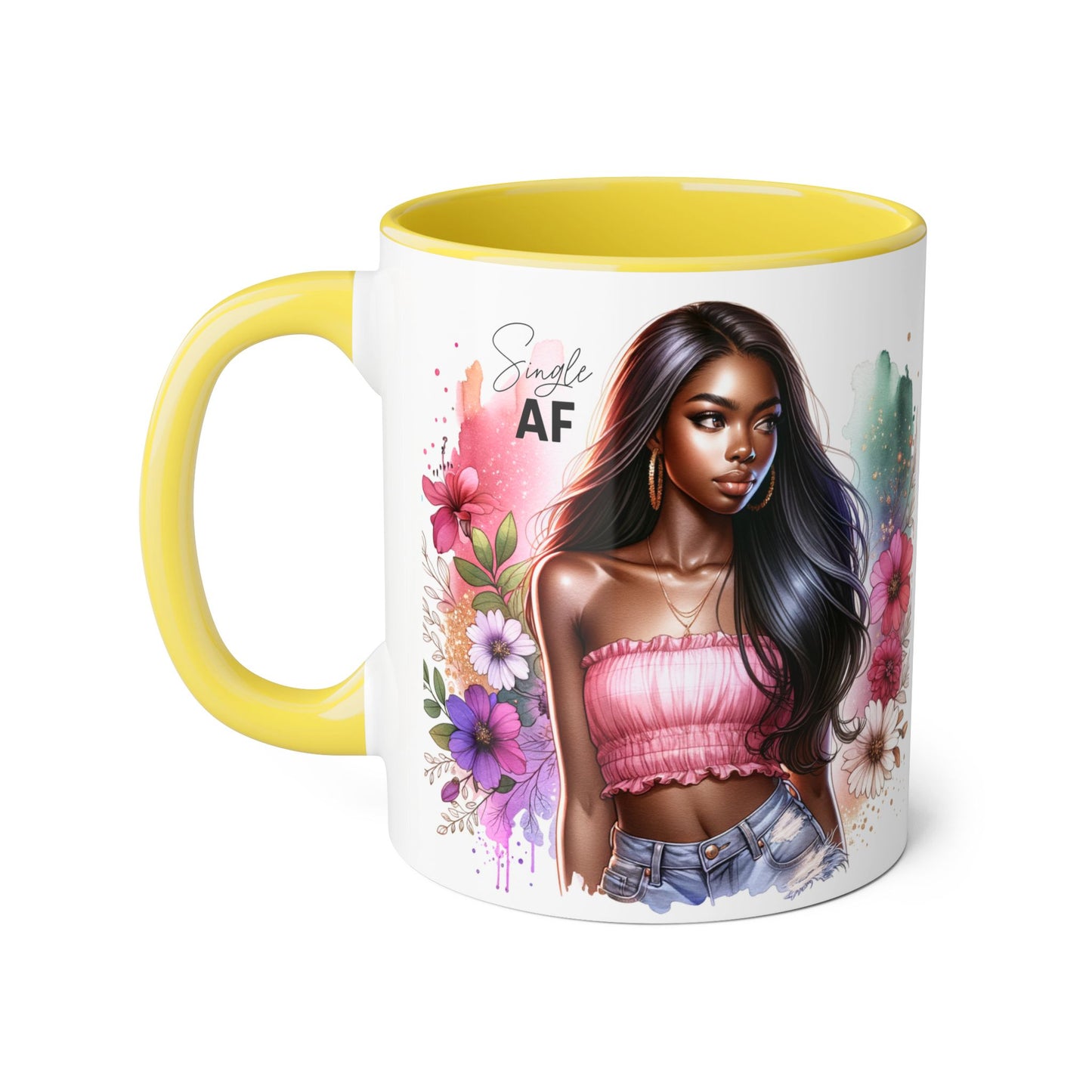Single AF Stylish Accent Mug - Floral Artwork, Perfect Gift for Friends, Unique Home Decor, Birthday, Coffee Lover
