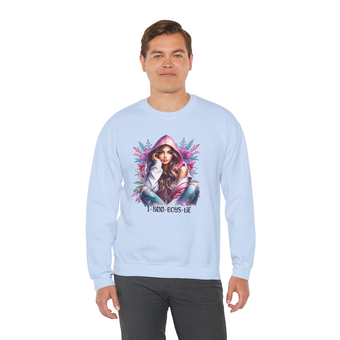 1-800-Boys-Lie Chic Floral Sweatshirt, Cozy Crewneck, Fall Fashion, Gift for Her, Self-Care Sweater, Cute Relaxed Fit