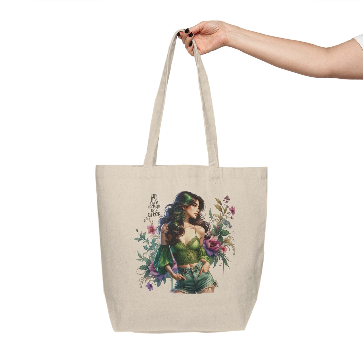 I Am My Own Happily Ever After  Empowering Floral Tote Bag with Inspirational Quote, Canvas Shopping Bag, Reusable Grocery Tote, Eco-Friendly Gift for Women, Everyday Use