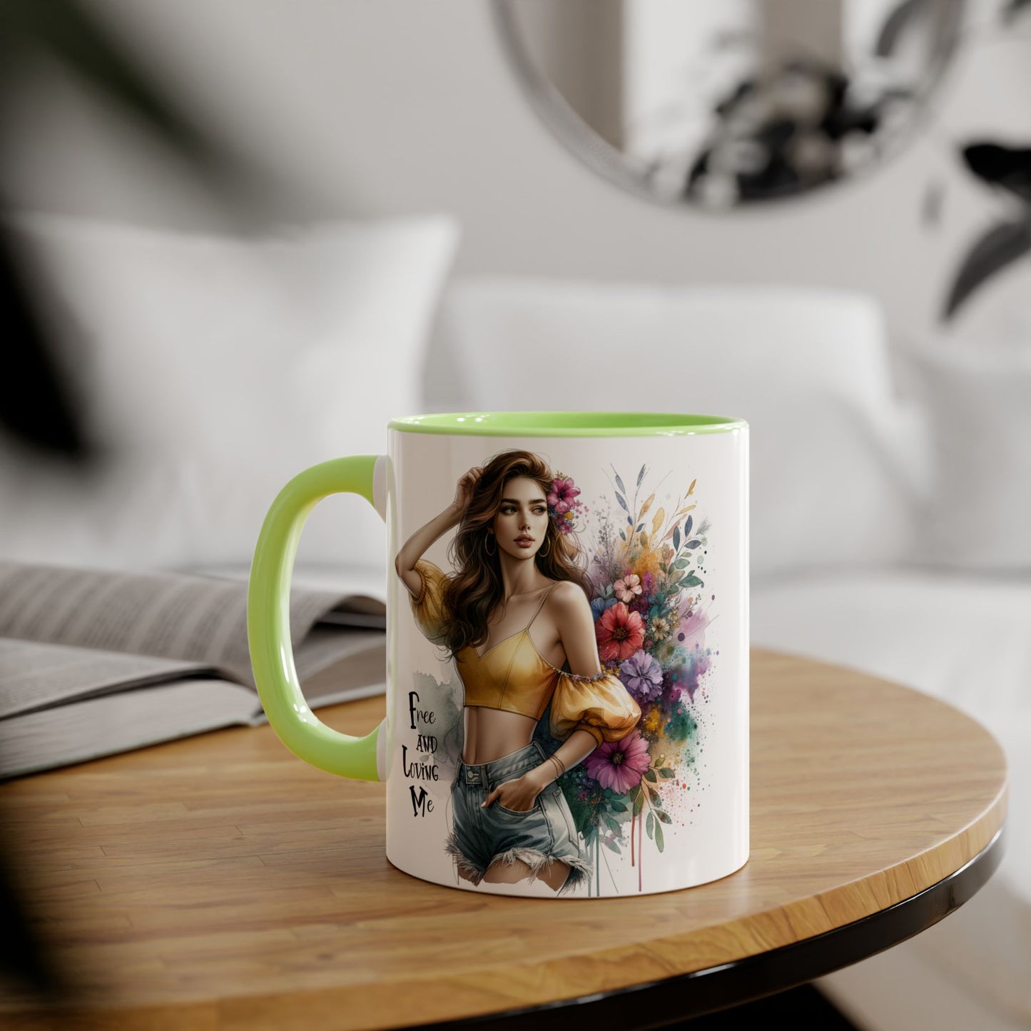 Free and Loving Me Bohemian Floral Accent Mug, Women's Gift, Coffee Mug, Inspirational Coffee Cup, Tea Lover's Mug