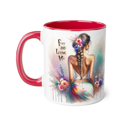 Free and Loving Me Bohemian Accent Mug, Inspirational Coffee Cup for Dreamers, Artistic Floral Mug, Gift for Her, Home Decor, 11oz Tea Mug