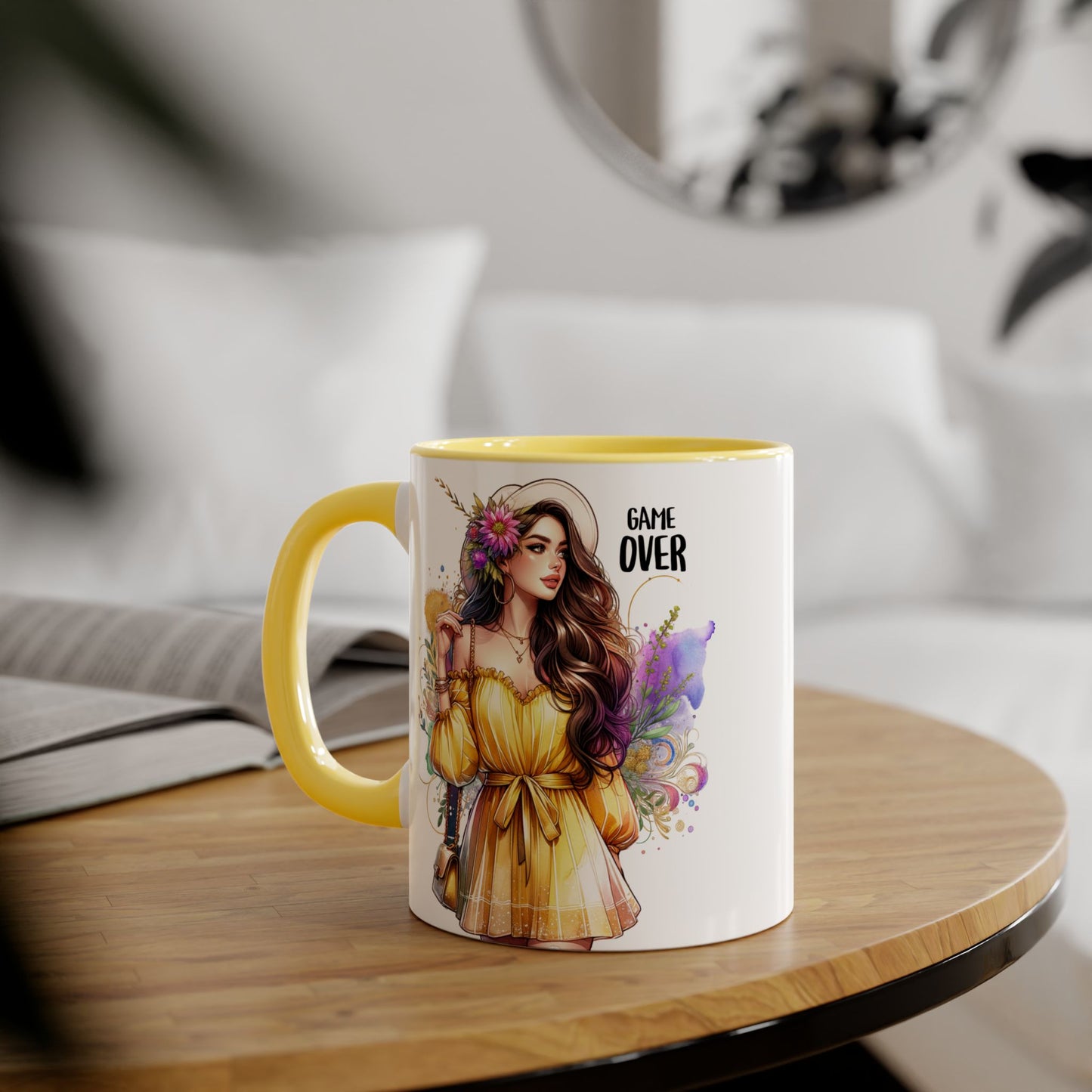 Colorful Game Over Accent Mug, 11oz Coffee Cup, Unique Art Gift, Fun Drinkware, Birthday, Celebration, Decorative Mug