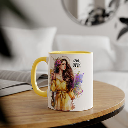 Colorful Game Over Accent Mug, 11oz Coffee Cup, Unique Art Gift, Fun Drinkware, Birthday, Celebration, Decorative Mug