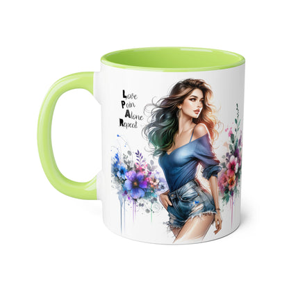 Stylish Accent Mug, Love Pain Alone Repeat Mug, Floral Design Coffee Cup, Gift for Her, Motivational Drinkware