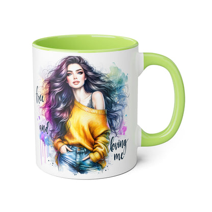 Colorful Inspirational Accent Mug, Free and Loving Me Coffee Cup, Artistic Drinkware Gift for Her, Vibrant Daily Motivation, Birthday [...]