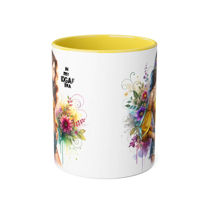 Edgy Floral Accent Mug, Inspirational Coffee Cup, Unique Gift for Her, IDGAF Mug, Boho Style Drinkware