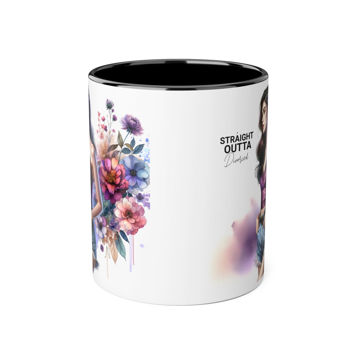 Straight Outta Divorced Humoristic Artistic Accent Mug, Unique Floral Coffee Cup, Gift for Her, Home Decor, Straight Outta Design, Inspirational Tea Mug