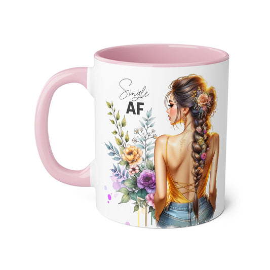 Single AF Floral Accent Mug - Cute Gift for Friends, Coffee Lover, Relationship Humor, Self-Care, Birthday, Celebration