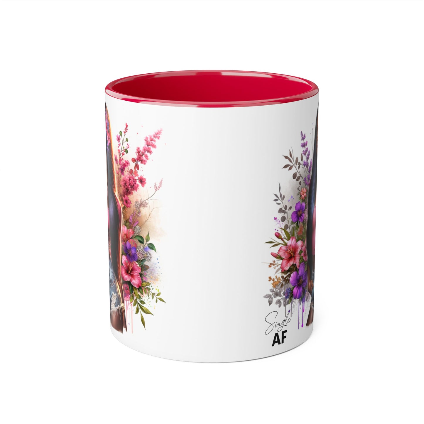Single AF Floral Portrait Accent Mug, Unique Gift for Coffee Lovers, Home Decor, Self-Care, Birthday, Floral Art Mug, Artistic Coffee Cup