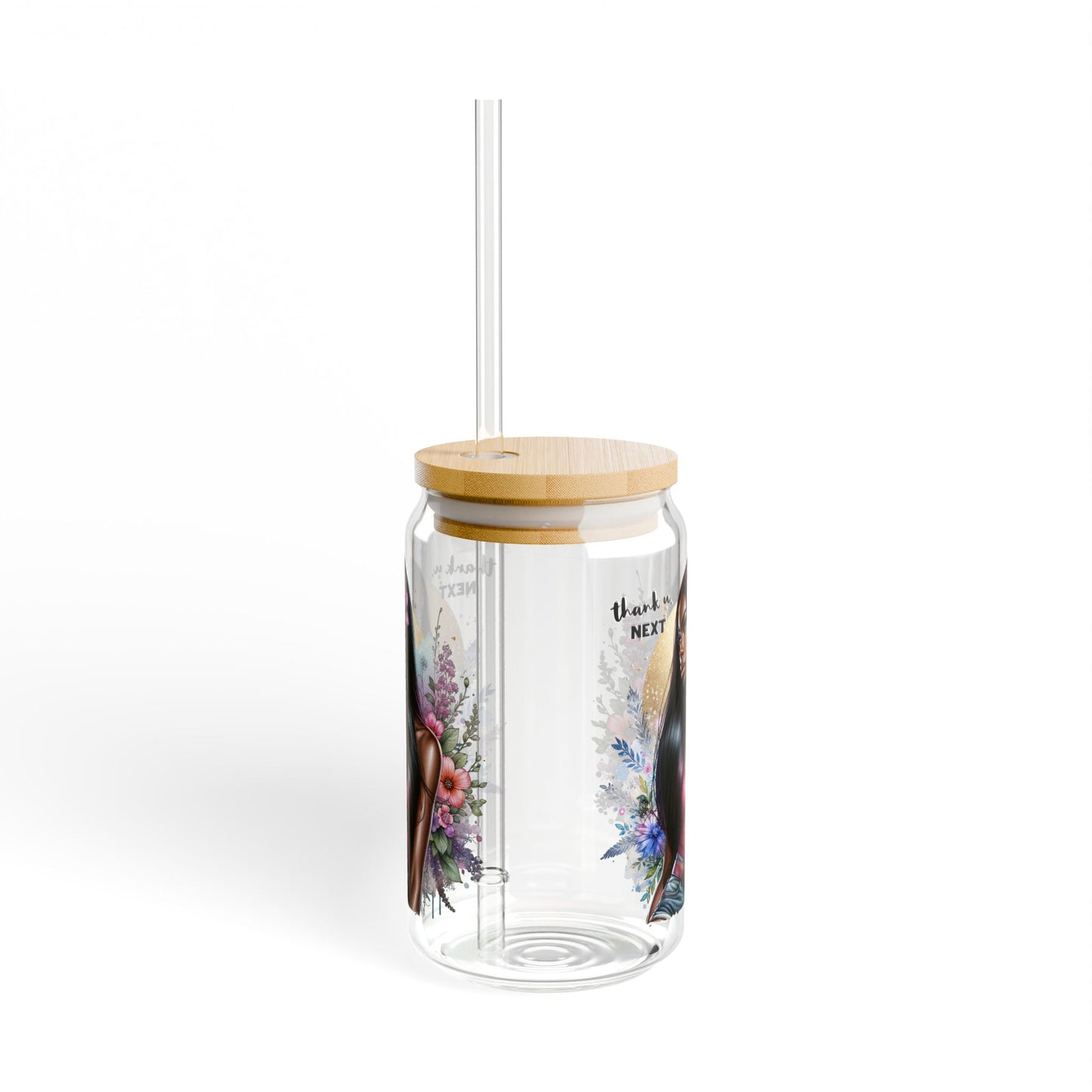 Thank U, Next Fashionable Sipper Glass, 16oz | Stylish Drinkware, Gift for Her, Summer Party, Eco-Friendly, Floral Design, Trendy Hydration